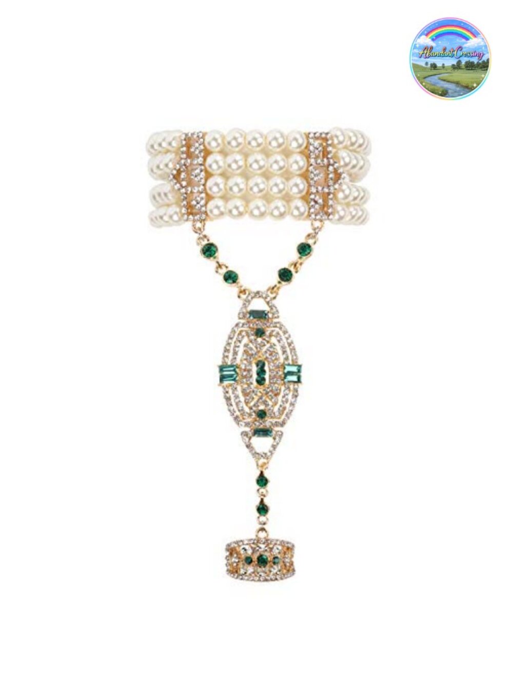 Vintage Gatsby Bracelet Ring Set Imitation Pearl Rhinestone Art Deco Jewelry